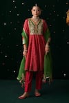 Buy_Almaari By Pooja Patel_Red Silk, Shantoon, Organza Embroidery, Mirrors, Gota Pakhawaj Printed Kurta Set _at_Aza_Fashions