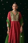 Shop_Almaari By Pooja Patel_Red Silk, Shantoon, Organza Embroidery, Mirrors, Gota Pakhawaj Printed Kurta Set _Online_at_Aza_Fashions
