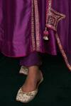 Almaari By Pooja Patel_Purple Silk, Organza Embroidery, Gota Patti, Tassels V-neck Rabab Anarkali Set _Online_at_Aza_Fashions