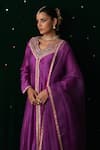 Almaari By Pooja Patel_Purple Silk, Organza Embroidery, Gota Patti, Tassels V-neck Rabab Anarkali Set _at_Aza_Fashions