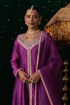 Buy_Almaari By Pooja Patel_Purple Silk, Organza Embroidery, Gota Patti, Tassels V-neck Rabab Anarkali Set 