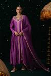 Buy_Almaari By Pooja Patel_Purple Silk, Organza Embroidery, Gota Patti, Tassels V-neck Rabab Anarkali Set _at_Aza_Fashions