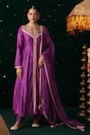 Almaari By Pooja Patel_Purple Silk, Organza Embroidery, Gota Patti, Tassels V-neck Rabab Anarkali Set _Online