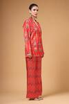 Buy_Gazab by Miku Kumar_Red Crepe, Silk V-neck Ishqiya Printed Jacket And Pant Set _Online_at_Aza_Fashions