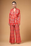 Buy_Gazab by Miku Kumar_Red Crepe, Silk V-neck Ishqiya Printed Jacket And Pant Set _at_Aza_Fashions