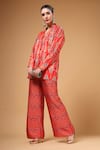 Shop_Gazab by Miku Kumar_Red Crepe, Silk V-neck Ishqiya Printed Jacket And Pant Set _Online_at_Aza_Fashions