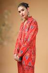 Gazab by Miku Kumar_Red Crepe, Silk V-neck Ishqiya Printed Jacket And Pant Set _at_Aza_Fashions
