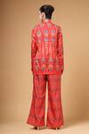 Gazab by Miku Kumar_Red Crepe, Silk V-neck Ishqiya Printed Jacket And Pant Set _Online_at_Aza_Fashions