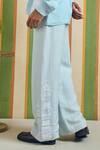 Orthodox_Sky Blue Cotton, Linen Embroidery Skyline Column Trouser _Online_at_Aza_Fashions