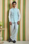 Buy_Orthodox_Sky Blue Cotton, Linen Embroidery Skyline Column Trouser _at_Aza_Fashions