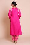 Shop_Brij_Fuchsia Linen, Satin, Silk Embroidery Round Neck Reha Rani Pink Kurta Set _at_Aza_Fashions