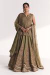 Buy_Studio Bagechaa_Green Organza, Silk Embroidery, Sequins, Beads, Chandni Kurta Lehenga Set _at_Aza_Fashions