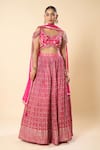 Samyukta Singhania_Pink Silk, Georgette Embroidery, Beads, Zari Sweetheart Neck Hand Lehenga Set _at_Aza_Fashions
