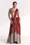 Buy_Studio Bagechaa_Maroon Crepe, Chiffon Embroidery, Naveli Pre-stitched Saree With Blouse _at_Aza_Fashions