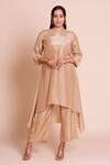 Buy_Brij_Beige Muslin, Silk Embroidery Round Neck Heer Kurta Set _at_Aza_Fashions