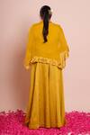Shop_Brij_Mustard Linen, Satin Open Neck, Avisha Yellow Embroidered Cape Set _at_Aza_Fashions