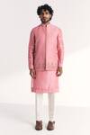 Buy_Studio Bagechaa_Pink Linen, Satin, Chanderi Embroidery Jal Nehru Jacket Set _at_Aza_Fashions