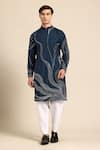 Sayisha_Navy Silk, Crepe Embroidery Abstract Kurta _at_Aza_Fashions