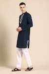 Buy_Sayisha_Navy Silk, Crepe Embroidery Abstract Kantha Kurta _Online_at_Aza_Fashions