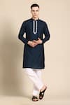 Buy_Sayisha_Navy Silk, Crepe Embroidery Abstract Kantha Kurta _at_Aza_Fashions