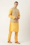 Sayisha_Yellow Silk Printed Woven Nehru Jacket _Online_at_Aza_Fashions