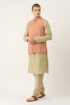 Sayisha_Rust Satin Embroidery Vermillion Pure Cotton Nehru Jacket _Online_at_Aza_Fashions