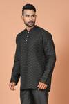 Sayisha_Black Cotton Sequins, Embroidery Striped Kurta _Online_at_Aza_Fashions