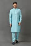 Sayisha_Sky Blue Silk Solid Long Kurta _Online_at_Aza_Fashions
