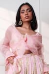 Buy_Style Junkiie_Pink Organza Rhinestones Collared Petal Blush Sheer Shirt _at_Aza_Fashions