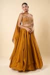 Buy_Samyukta Singhania_Gold Silk, Georgette, Taffeta Embroidery, Beads, Hand Blouse Lehenga Set _at_Aza_Fashions