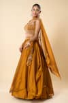 Shop_Samyukta Singhania_Gold Silk, Georgette, Taffeta Embroidery, Beads, Hand Blouse Lehenga Set _Online_at_Aza_Fashions