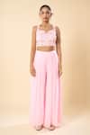 Samyukta Singhania Pink Georgette Sequins, Beads Sweetheart Hand Embroidered Blouse Palazzo Set Online at Aza Fashions Samyukta Singhania_Pink Georgette Sequins, Beads Sweetheart Hand Embroidered Blouse Palazzo Set _Online_at_Aza_Fashions