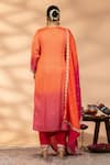 Shop_Mamicha_Orange Chiffon Embroidery, Sequins, Zari V-neck Ombre Kurta Set _at_Aza_Fashions