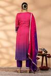 Shop_Mamicha_Magenta Chiffon Embroidery, Zari, Gota Patti Round Neck Ombre Chevron Kurta Set  _at_Aza_Fashions