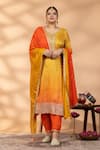 Buy_Mamicha_Yellow Chiffon Embroidery, Sequins, Gota Patti Round Ombre Chevron Kurta Set  _at_Aza_Fashions