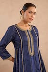Buy_Nero India_Navy Chanderi , Embroidery, Zari Round Lotus Anarkali And Pant Set 