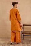 Shop_Nero India_Orange Silk Embroidery, Sequins, Gota Patti Split V-neck Dori Kurta With Pant _at_Aza_Fashions