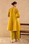 Shop Nero India Yellow Silk Zari, Embroidery V-neck Anarkali With Pant at Aza Fashions Shop_Nero India_Yellow Silk Zari, Embroidery V-neck Anarkali With Pant _at_Aza_Fashions