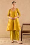 Buy Nero India Yellow Silk Zari, Embroidery V-neck Anarkali With Pant at Aza Fashions Buy_Nero India_Yellow Silk Zari, Embroidery V-neck Anarkali With Pant _at_Aza_Fashions