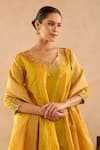 Buy Nero India Yellow Silk Zari, Embroidery V-neck Anarkali With Pant Online at Aza Fashions Buy_Nero India_Yellow Silk Zari, Embroidery V-neck Anarkali With Pant _Online_at_Aza_Fashions