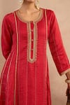 Shop Nero India Red Silk, Silk, Embroidery, Zari Round Neck Anarkali With Pant Online at Aza Fashions Shop_Nero India_Red Silk, Silk, Embroidery, Zari Round Neck Anarkali With Pant _Online_at_Aza_Fashions