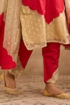 Nero India_Red Silk Embroidery, Zari Split V-neck Dori Yoke Scallop Kurta And Pant Set _Online_at_Aza_Fashions
