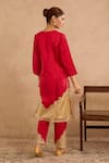 Shop_Nero India_Red Silk Embroidery, Zari Split V-neck Dori Yoke Scallop Kurta And Pant Set _at_Aza_Fashions