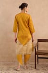 Shop_Nero India_Yellow Silk Embroidery, Zari Split V-neck Dori Yoke Kurta And Narrow Pant Set _at_Aza_Fashions