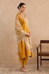 Buy_Nero India_Yellow Silk Embroidery, Zari Split V-neck Dori Yoke Kurta And Narrow Pant Set _Online_at_Aza_Fashions