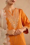 Nero India_Off White Chanderi Embroidery, Zari Scallop Stripe Dupatta _Online_at_Aza_Fashions