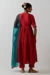Shop_Vinusto_Red Chanderi Embroidery V-neck Anarkali, Pant And Dupatta Set _at_Aza_Fashions