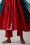 Shop_Vinusto_Red Chanderi Embroidery V-neck Anarkali, Pant And Dupatta Set _Online_at_Aza_Fashions