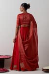 Shop_Vinusto_Red Chanderi Embroidery, Sequins, Zari, Lace, Lotus Motif Lehenga Blouse Set _at_Aza_Fashions