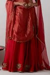Vinusto_Red Chanderi Embroidery, Sequins, Zari, Lace, Lotus Motif Lehenga Blouse Set _Online_at_Aza_Fashions